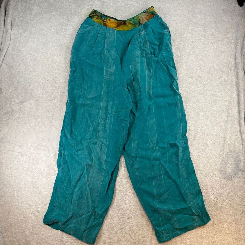 VTG 80s In Group Bohemian Teal Wide Baggy Leg Pleated Trousers Pants Size 10 100